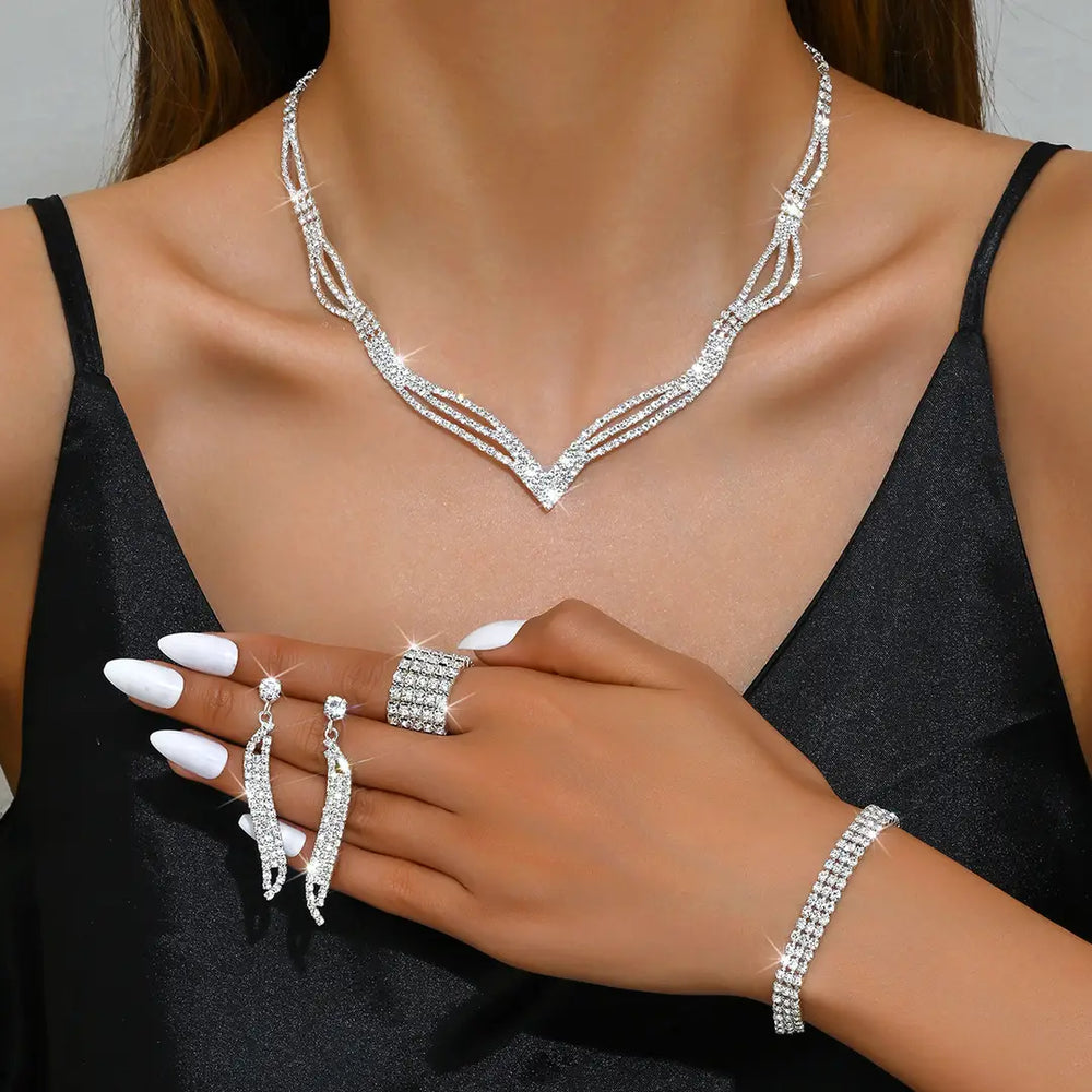 Premium Rhinestone 3-Piece Jewelry Set for Pakistani Women
