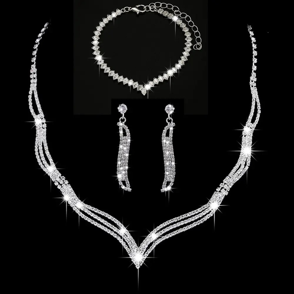 Premium Rhinestone 3-Piece Jewelry Set for Pakistani Women