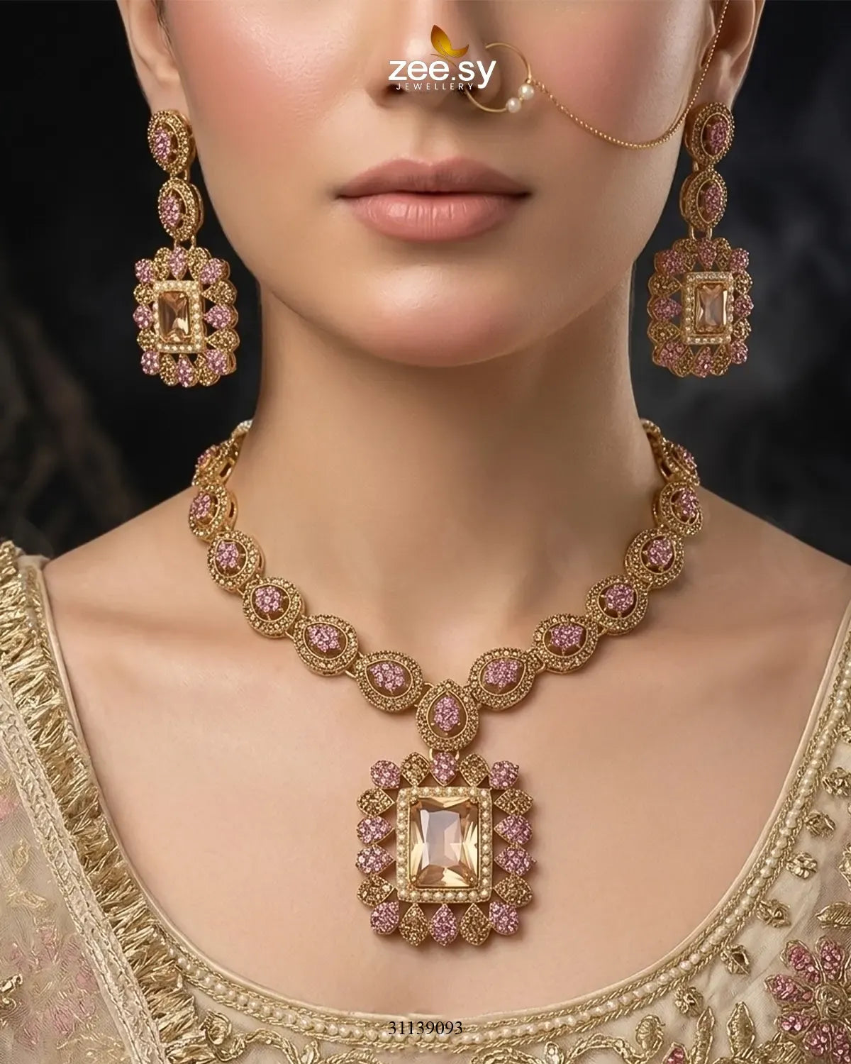 Square Bold Stone Necklace Set