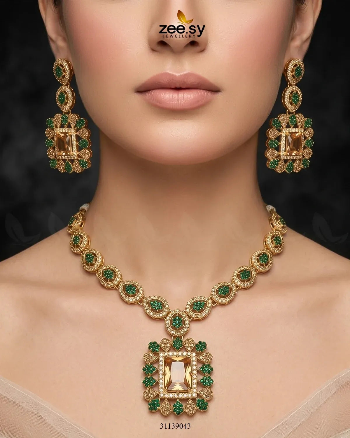 Square Bold Stone Necklace Set