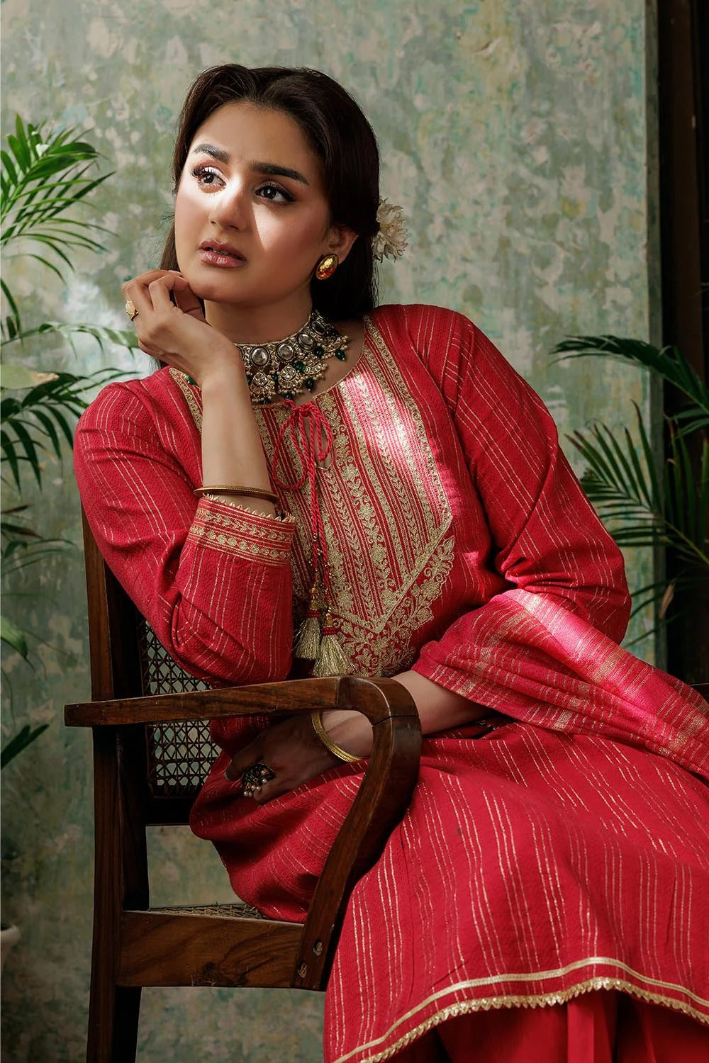 Red & Gold | Casual Plus 3 Piece Suit | Cotton Dobby