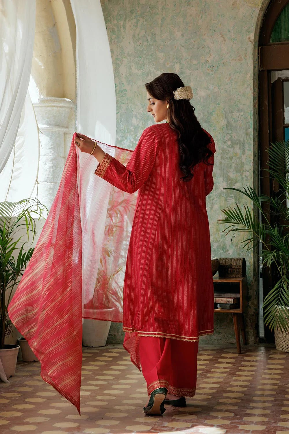 Red & Gold | Casual Plus 3 Piece Suit | Cotton Dobby