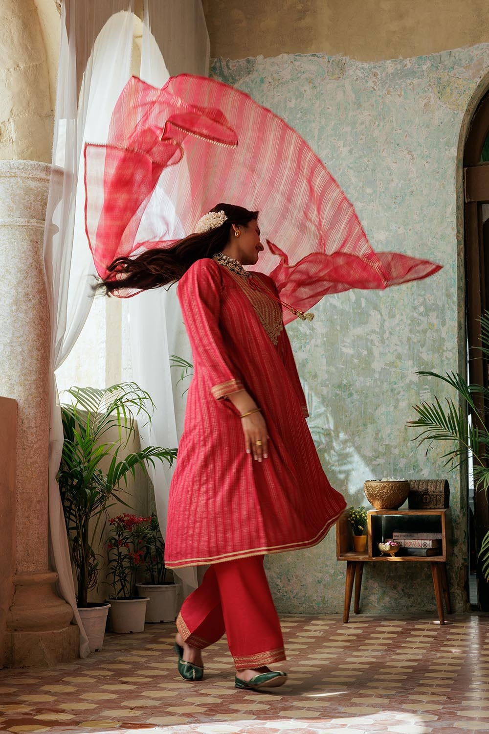 Red & Gold | Casual Plus 3 Piece Suit | Cotton Dobby