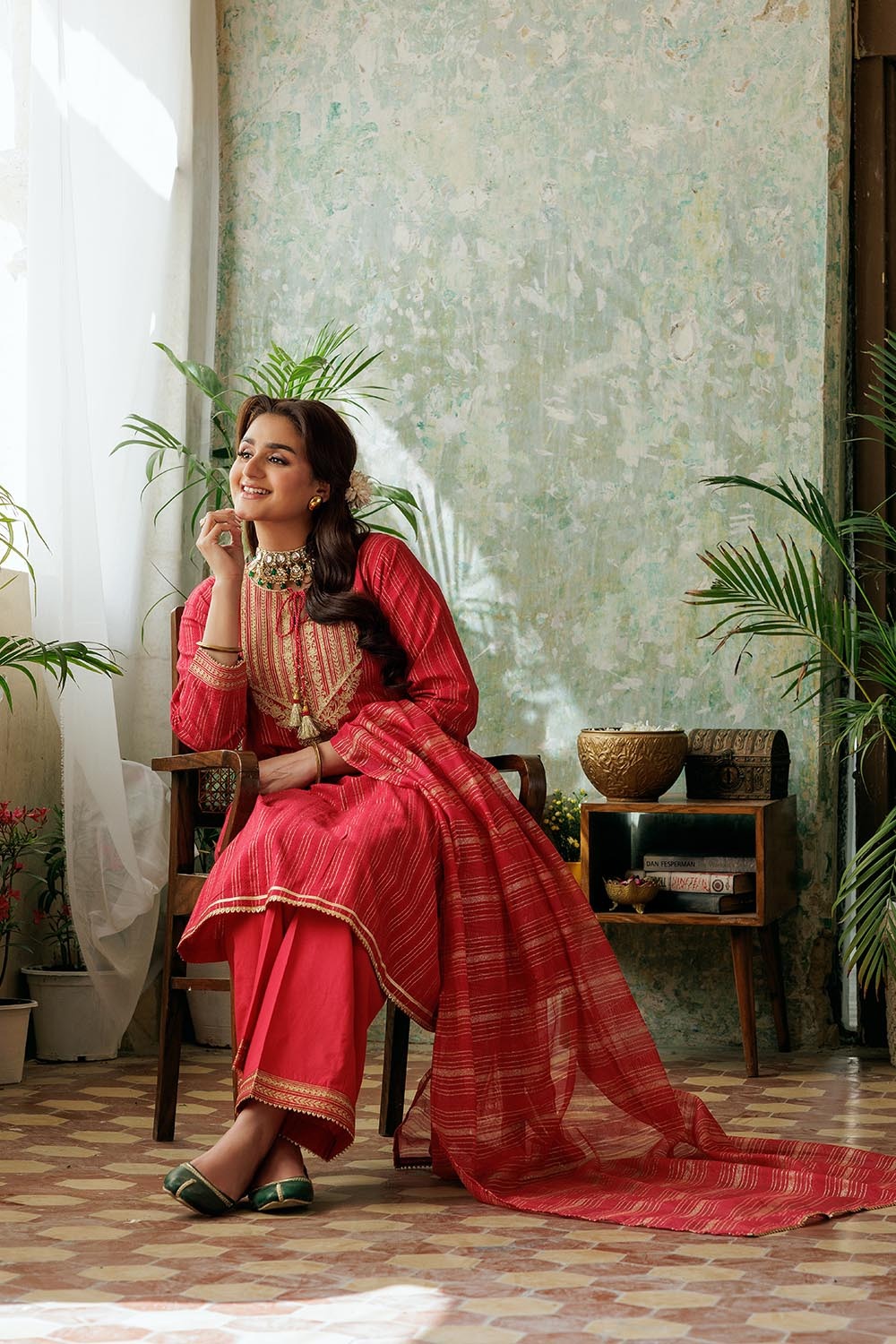 Red & Gold | Casual Plus 3 Piece Suit | Cotton Dobby